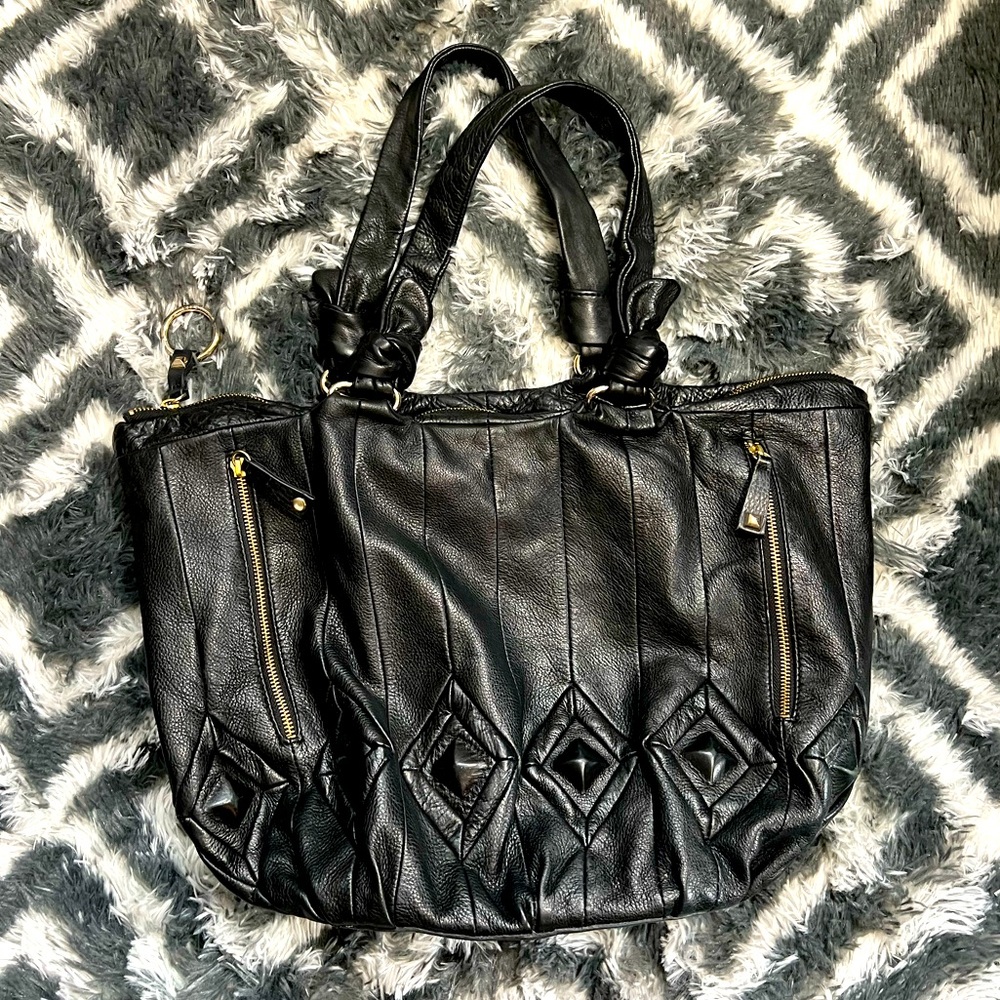 Elliott Lucca Black Studded Oversized Purse EUC